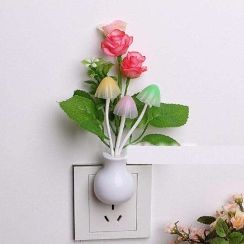 Đèn ngủ cảm biến bình hoa, hình nấm phát sáng tự động, Đèn Ngủ Cảm Ứng Ánh Sáng Hình Bình Hoa