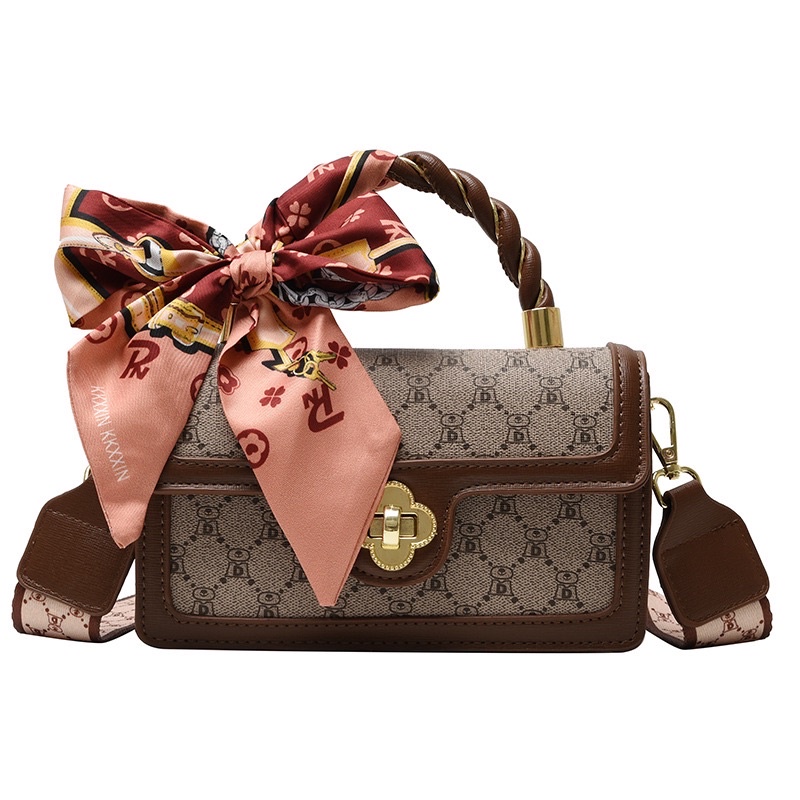 Túi xách Guc.ci kèm khăn sang trọng, giỏ xách nữ gucci nâu phối khăn có dây đeo. Túi xách nữ