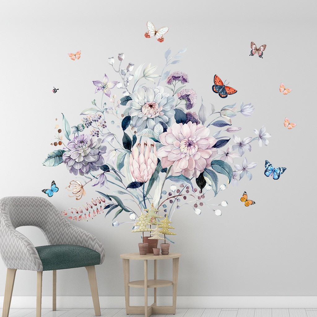 Decal tranh dán tường Hàn Quốc cao cấp trang trí nhà cửa mẫu Hoa đa sắc C38