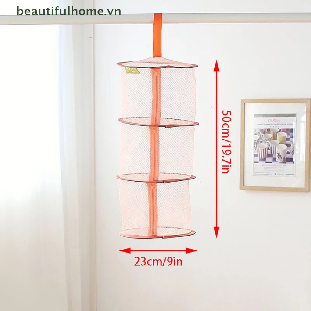 [beautifulhome] Giỏ Lưới Treo Phơi Đồ 3 Tầng Có Khóa Kéo [beauty]