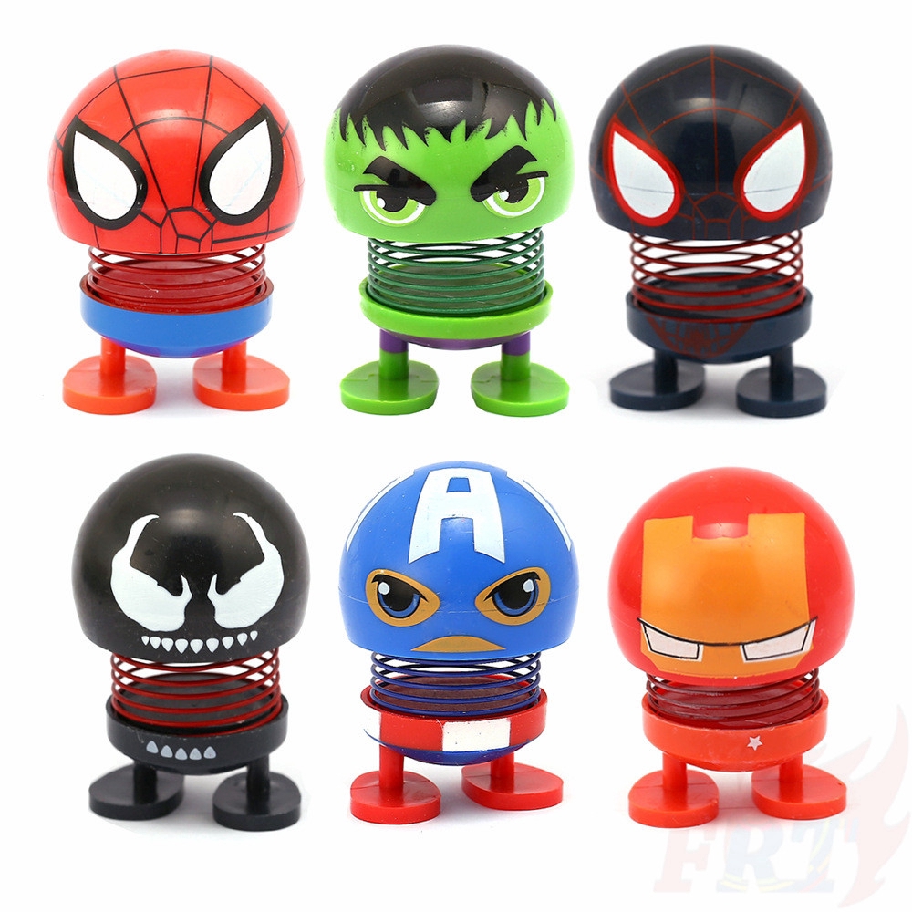 &gt; Ready Stock &lt; ❉ Marvel Avengers Spring Shook His Head Doll Decoration ❉ 1Pc Superhero Action Figures Car Ornaments