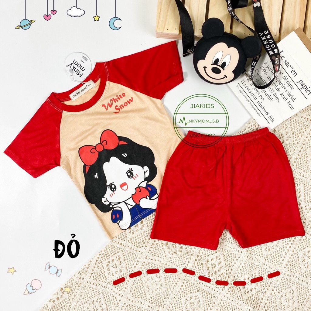 [Bé 6-25kg] Bộ Ngắn tay thun lạnh ráp lăng in hình Minky Mom cho bé trai bé gái từ 6-25kg  ( HÀNG CHUẨN )