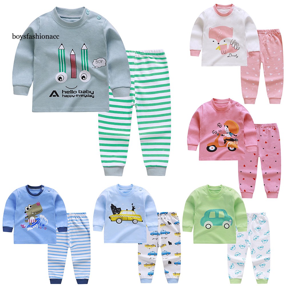 Bộ Đồ Ngủ Pijama Dài Tay In Hình Động Vật 2 Món Cho Bé