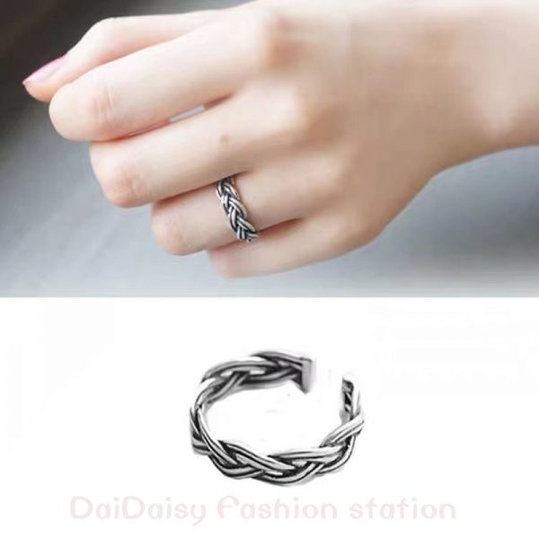 Daidaisy √♥ Nhẫn Hở Kiểu Xoắn Màu Bạc Thái Lan Thiết Kế Đơn Giản Cá Tính Cho Nam Và Nữ