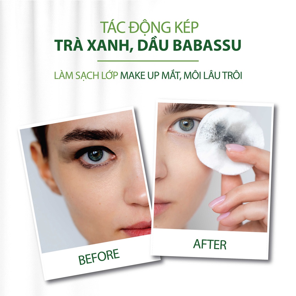 Tẩy trang trà xanh &amp; dầu babasu cho da dầu mụn, dưỡng ẩm không chứa cồn MILAGANICS 30ml (chai)