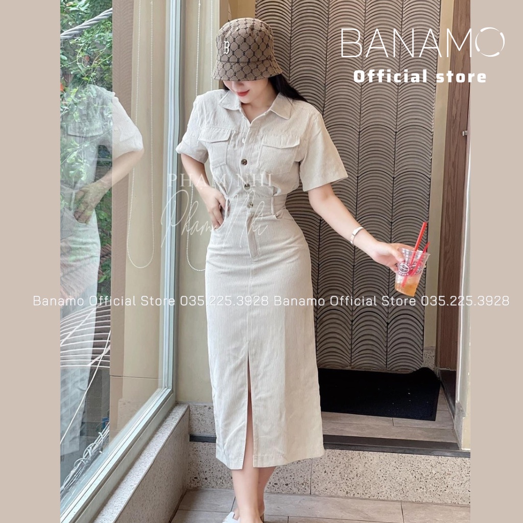 Đầm váy nữ Banamo Fashion váy sơ mi tăm lì xẻ trước 552 | BigBuy360 - bigbuy360.vn