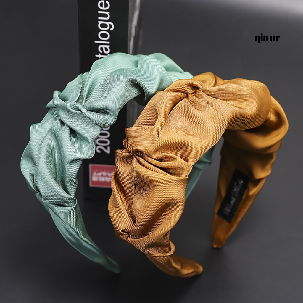 Băng Đô Cài Tóc Bản Rộng Xếp Ly Màu Sắc Trơn Không Trượt