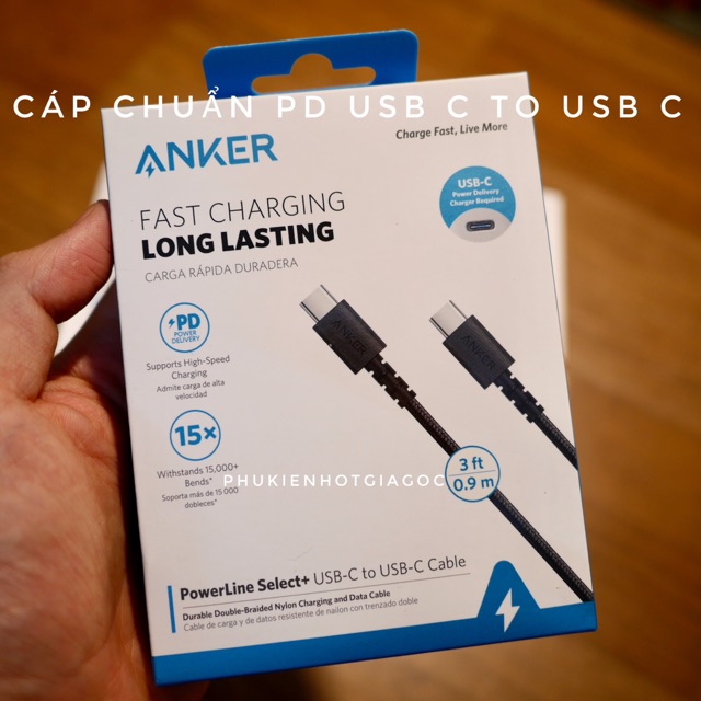 Cáp sạc nhanh Anker chuẩn PD PowerLine Select + Usb C to Usb C 2.0 0.9m A8032 /1.8m A8033