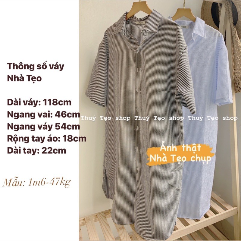 VÁY SƠ MI KẺ DỌC SUÔNG FORM RỘNG - Váy sơ mi kẻ đen/xanh dáng suông (ảnh thật/video) | BigBuy360 - bigbuy360.vn