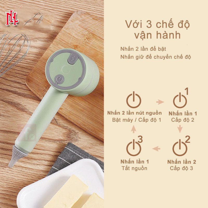 Máy Đánh Trứng Không Dây 3 in 1, Đánh Trứng, Xay Tỏi, Đồ Ăn Dặm Tiện Lợi