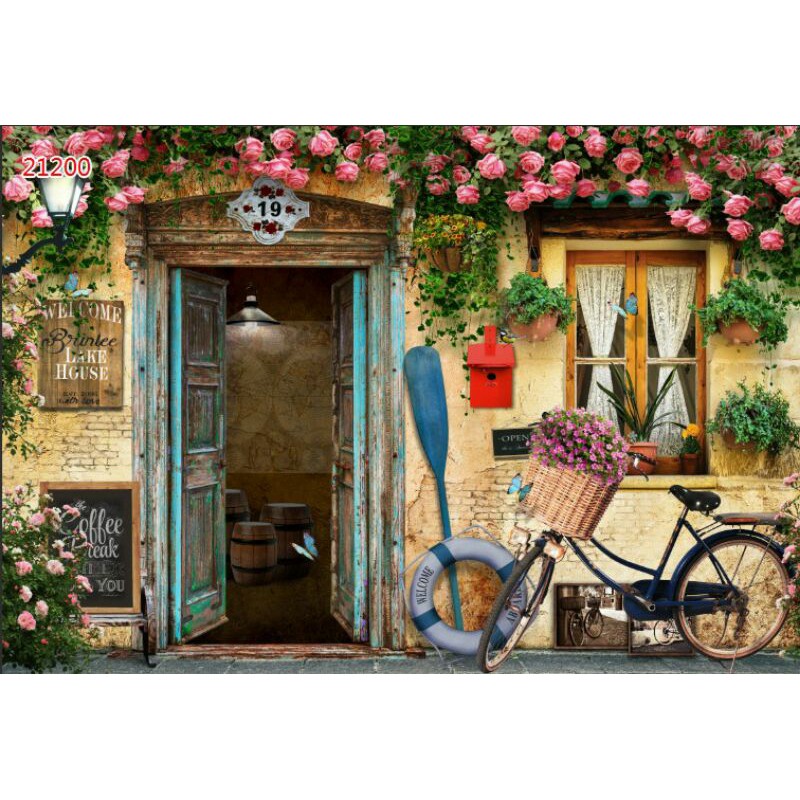 Tranh lụa 3D Hàn Quốc trang trí quán cafe, trà sữa ngang 1.25m*0.8m