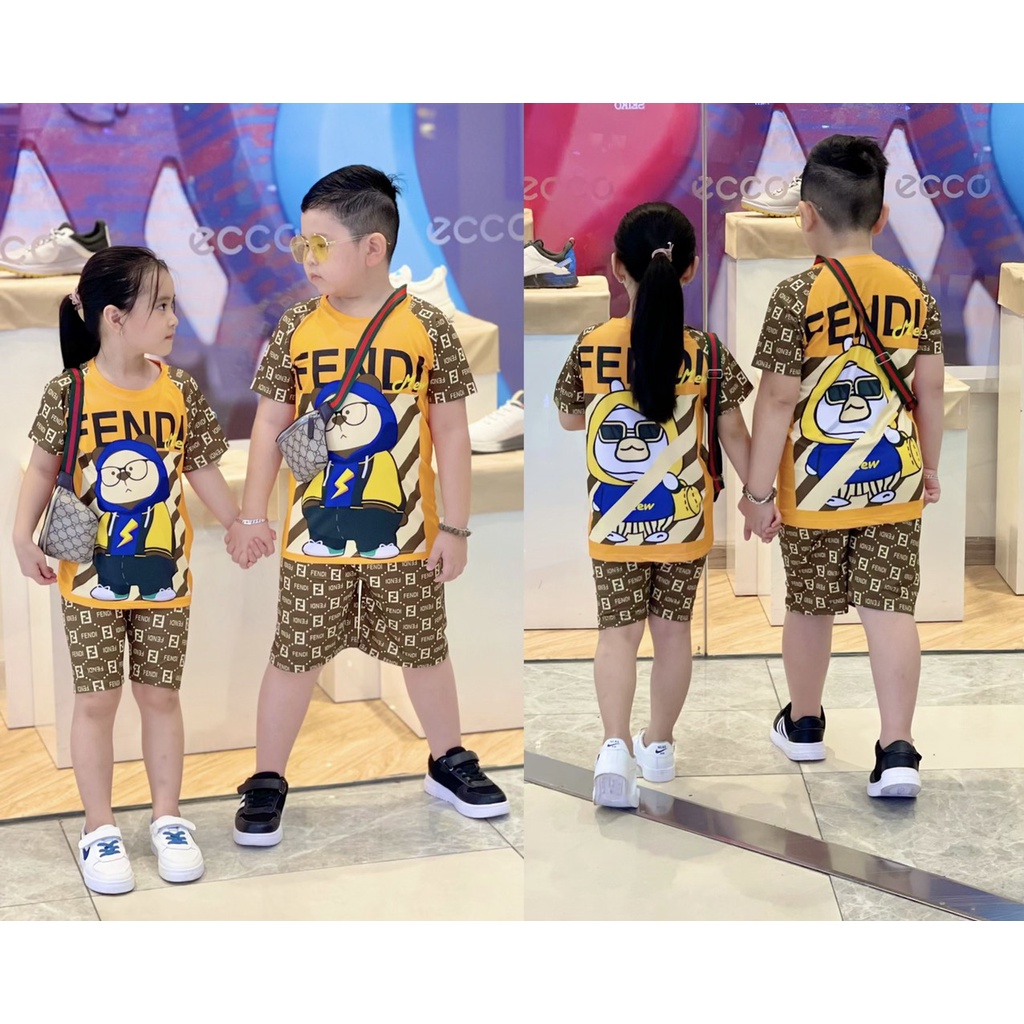 Set Quần Áo Trẻ Em Thun Lạnh 3D Bộ Đồ Đôi Cho Bé Gái Và Bé Trai Mặc Cặp Size Nhí Đại 9-43 Kg In Hoạt Hình Homie Kids