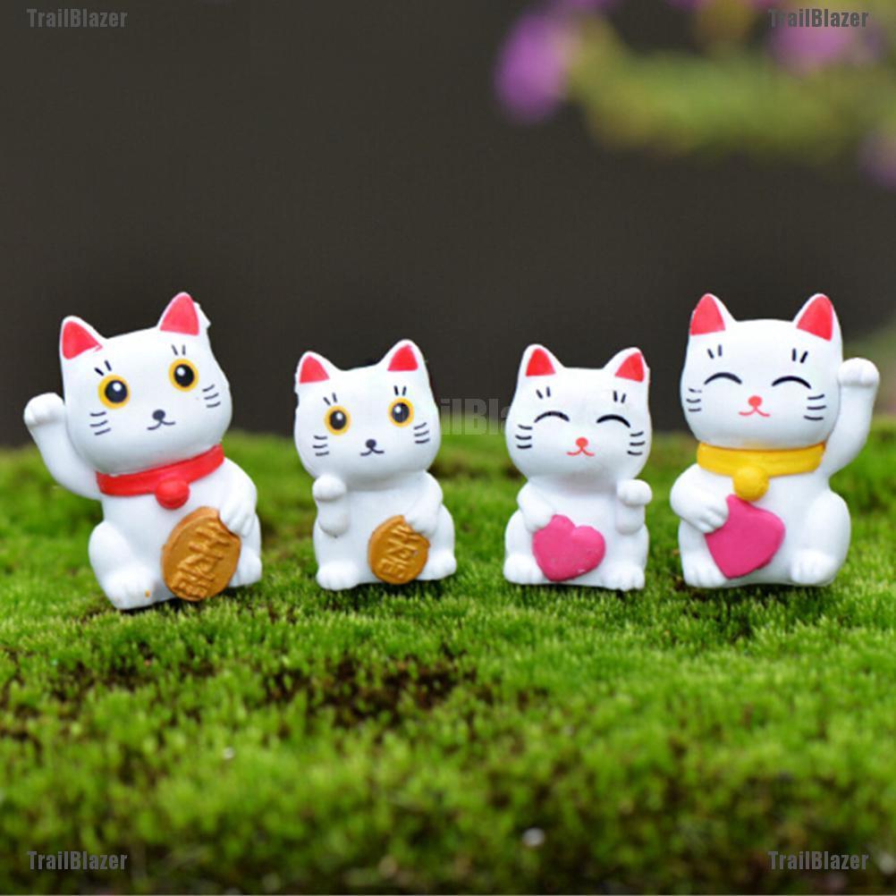 Bộ 4 tượng hình mèo may mắn chất liệu resin xinh xắn
