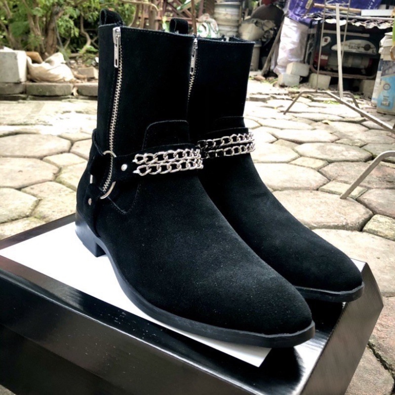 Giày thời trang nam phong cách Harness Boots màu nâu chất liệu da lộn độn 3.5cm | BigBuy360 - bigbuy360.vn
