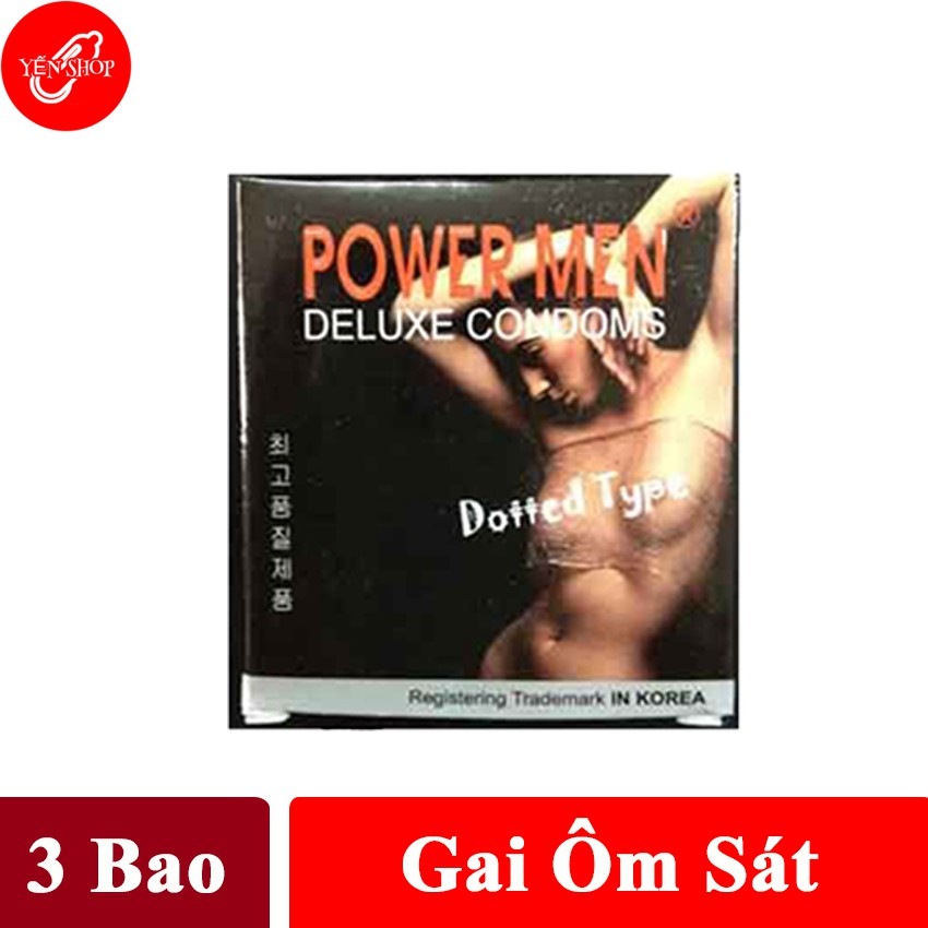 Bao cao su gai giá rẻ ôm khít Powermen Dotted Type (hộp 3 chiếc)
