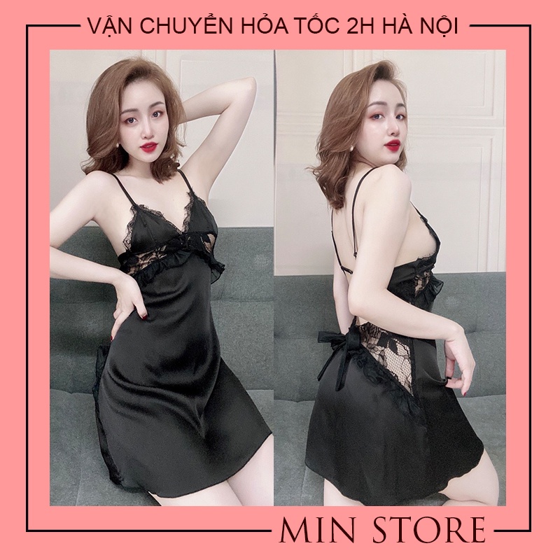 Váy ngủ sexy 2 dây gợi cảm lụa satin cao cấp Min Shop VN1010