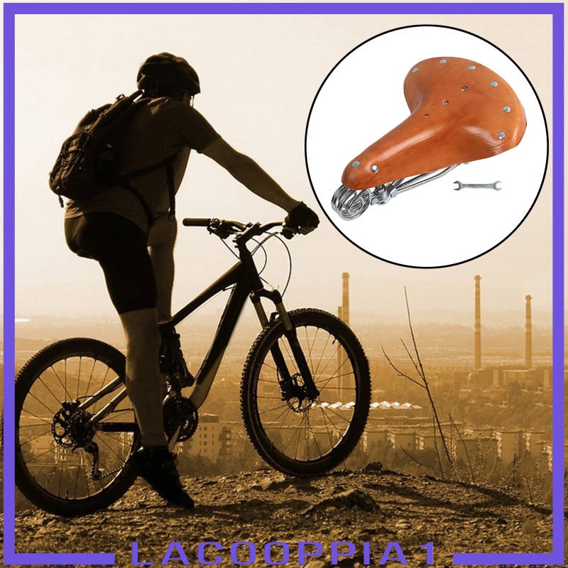 [Lacooppia1] U / N Yên Xe Đạp Bằng Da Thật Thoải Mái Phong Cách Cổ Điển + Túi Da PU Gắn Phía Trước Xe Đạp