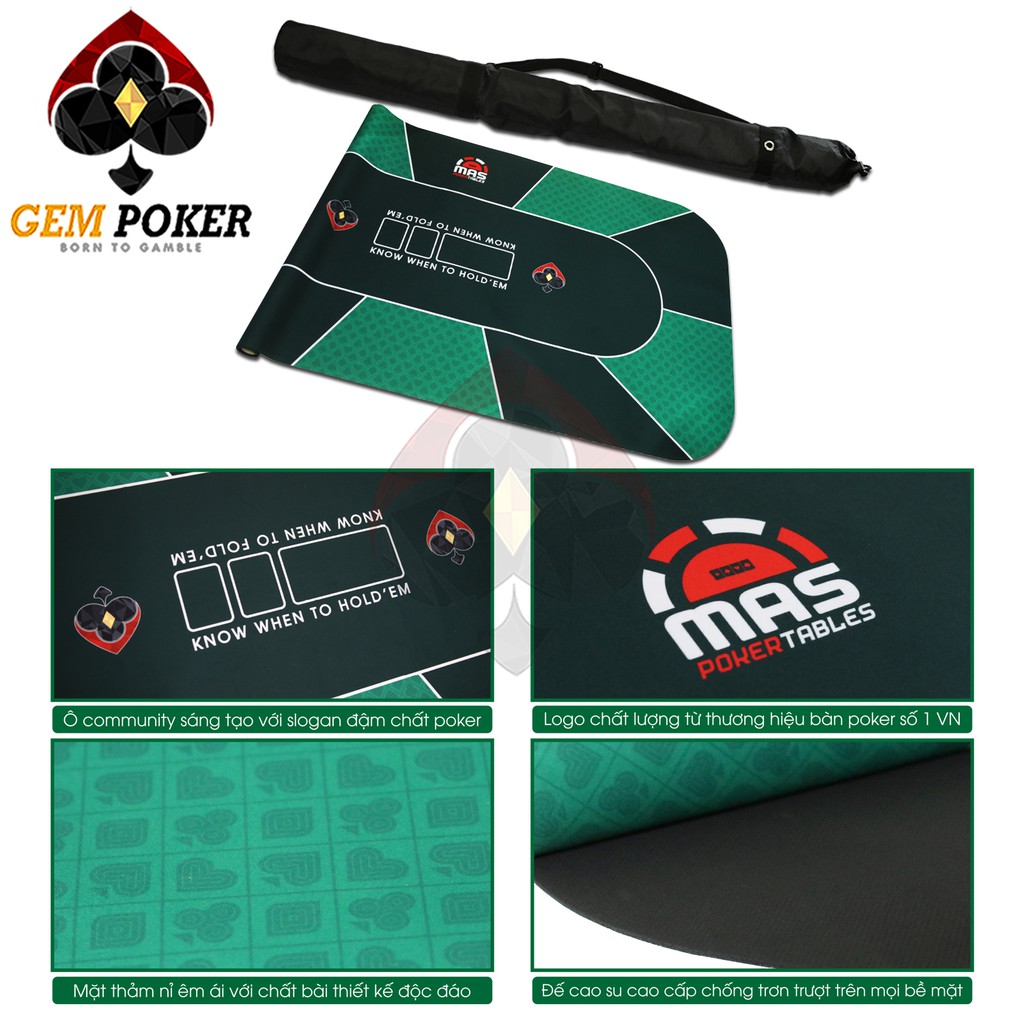 ⚜️ THẢM CAO SU POKER TEXAS HOLD'EM - GEM GREEN CAO CẤP ⚜️