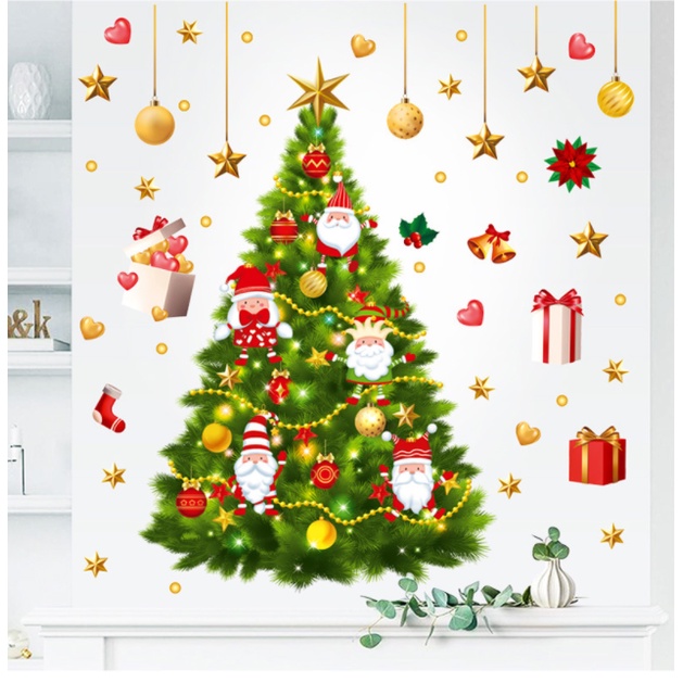 Decal dán tường Cấy thông Noel xanh lớn