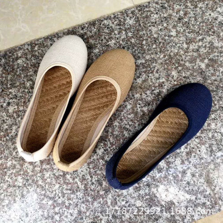 Giày Vải Lanh Dày Dặn Thêu Họa Tiết Màu Trơn Thoáng Khí Phong Cách Bắc Kinh Cổ Điển Cho Nữ A7
