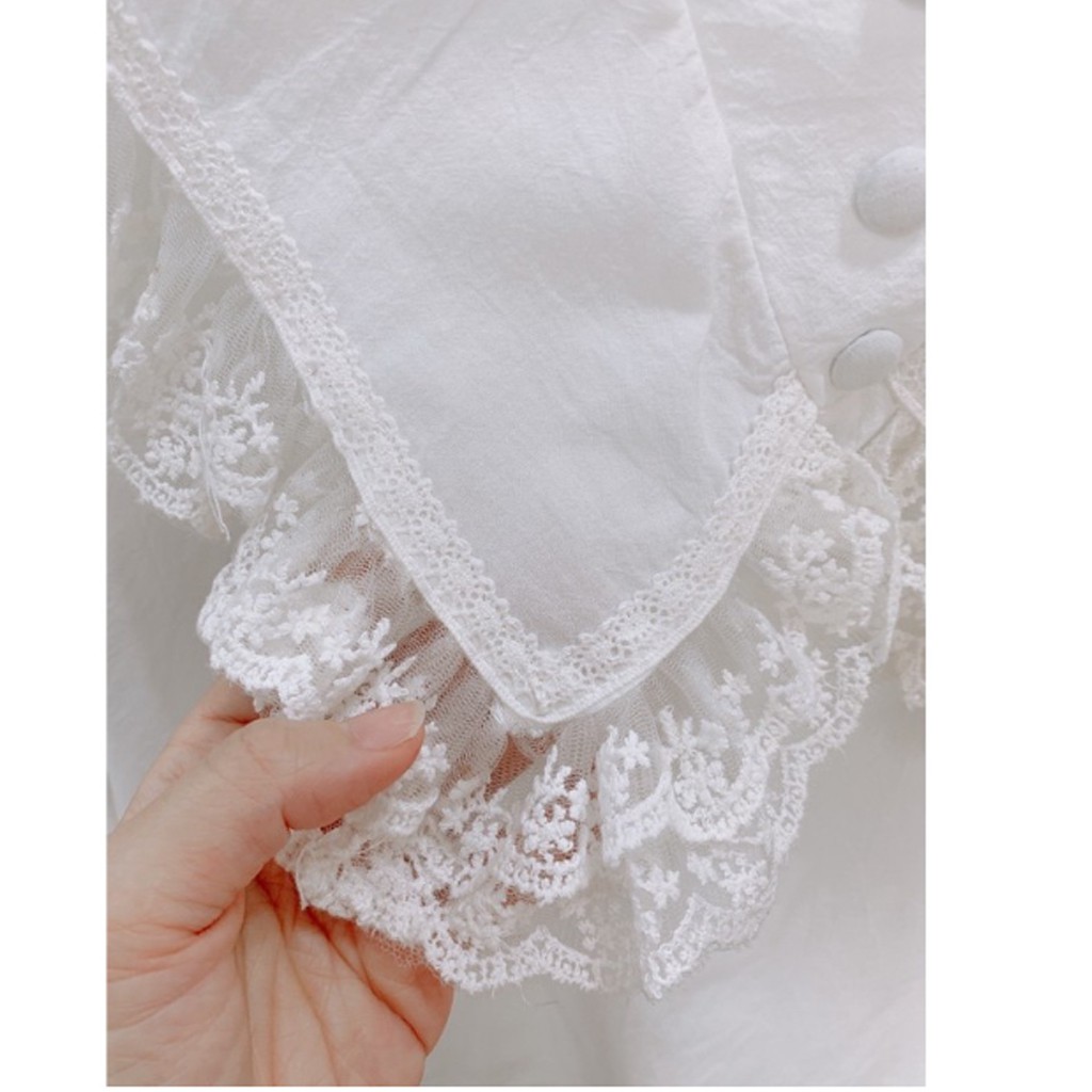 Áo sơ mi nữ viền ren cúc bọc tay dài màu trắng be phong cách thời trang Hàn Quốc -CKA169 | BigBuy360 - bigbuy360.vn