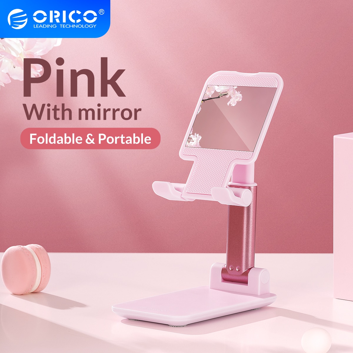Giá Đỡ ORICO MPHJ Có Gương Màu Hồng Để Bàn Gập Gọn Điều Chỉnh Được Cho Điện Thoại Xiaomi 11/iPhone/Máy Tính Bảng iPad
