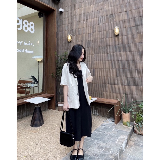 Áo khoác blazer ngắn tay chất linen thiết kế Ma Vie