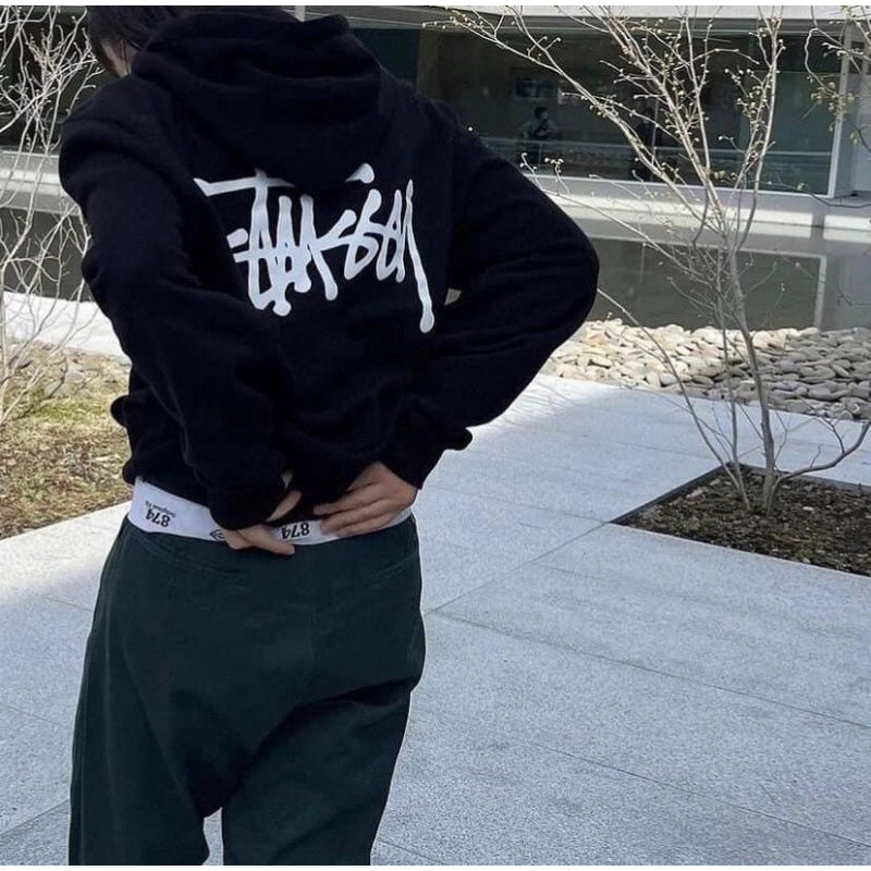 Hoodie 𝑺𝒕𝒖𝒔𝒔𝒚 Nam Nữ Big Logo Trắng Đen