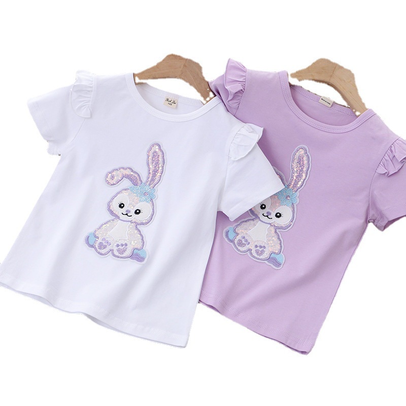 Áo Thun Cotton Tay Ngắn In Hình Thỏ Dễ Thương Thời Trang Mùa Hè Cho Bé Gái 2022