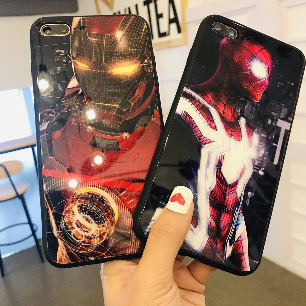 [ IPHONE ] Ốp Lưng Kính Cường Lực Iron vs Spider cho iphone các dòng 6 6s 7 8 plus x 11 pro max k204