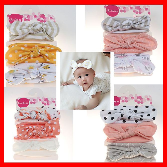 Set 3 Băng Đô Thắt Nơ Hàn Quốc Bằng Vải Cho Bé