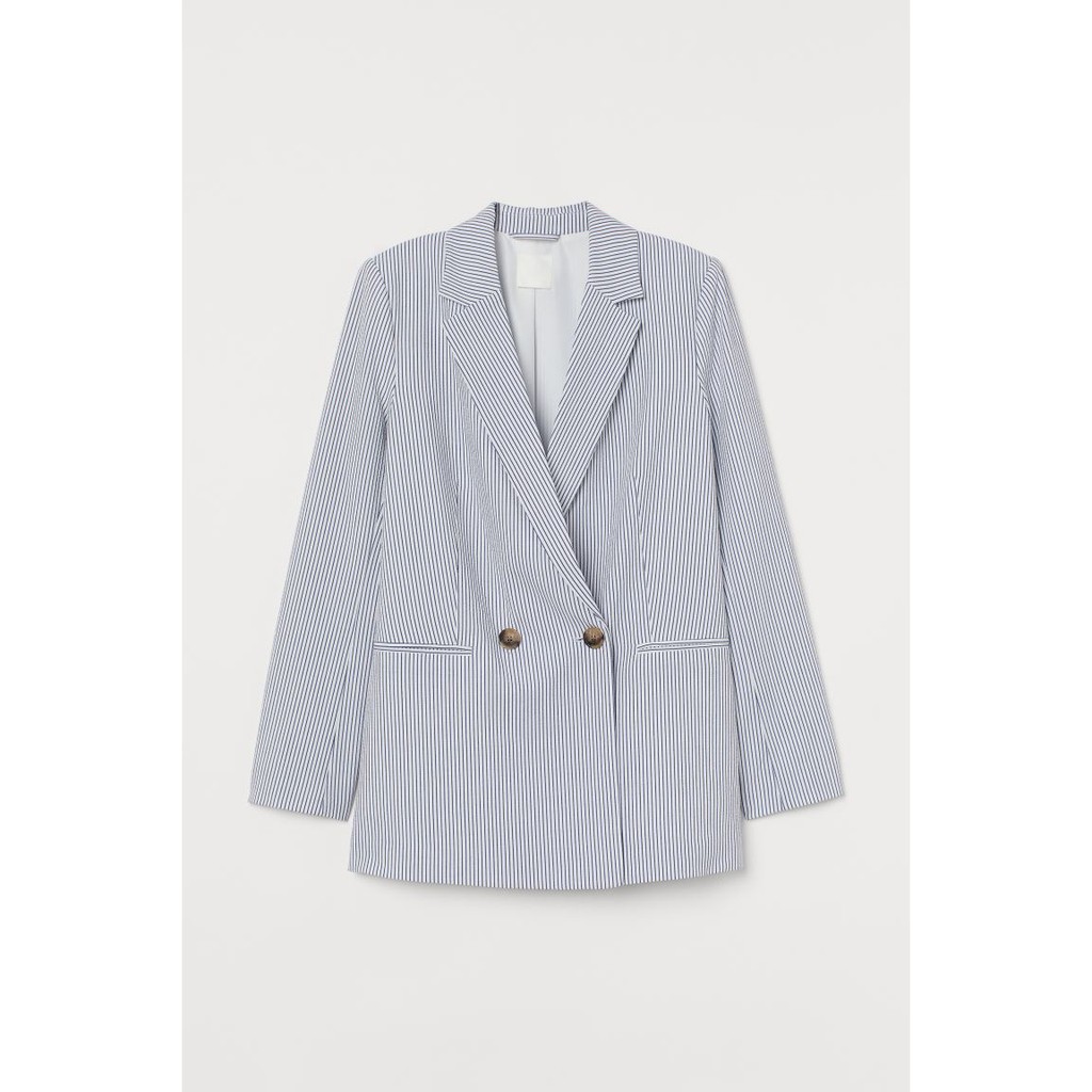 H&amp;M Đức - Áo khoác blazer kẻ sọc auth new tag chính hãng cao cấp 2 hai lớp có độn vai nút túi thật