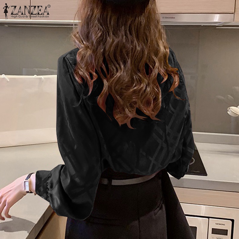 Áo sơ mi Zanzea tay dài cổ tròn cài nút phong cách Hàn Quốc thời trang cho nữ