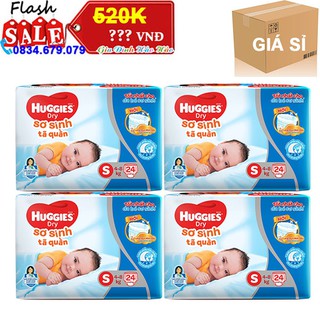 [GIÁ SỈ] COMBO 4 GÓI TÃ QUẦN SƠ SINH HUGGIES DRY SIZE S 24 MIẾNG - Cho bé 4-8kg