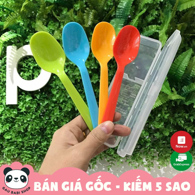 Bộ 4 thìa nhựa màu sắc kèm hộp Inomata Nhật Bản