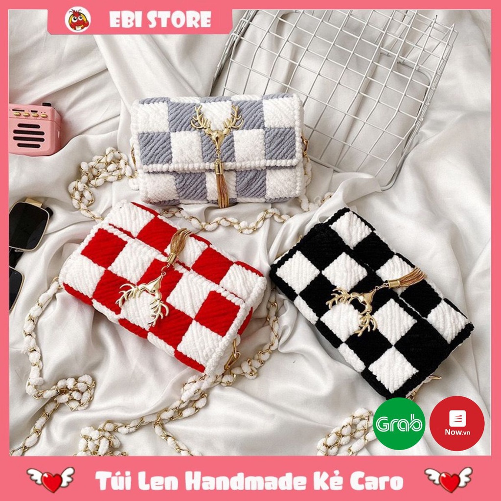 Túi Handmade Len Kẻ Caro Mác Hươu ❤️ Ebi Store - Freeship ❤️ Set nguyên liệu tự đan túi DIY