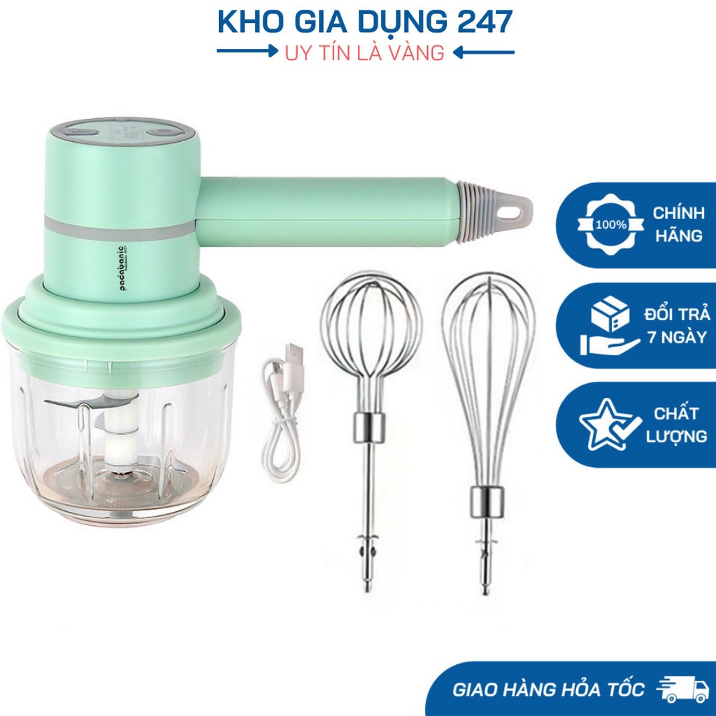 Máy Đánh Trứng Kiêm Xay Thịt, Xay Tỏi Ớt Cầm Tay 3 Trong 1 - Bảo Hành 6 Tháng - Máy Đánh Trứng Mini