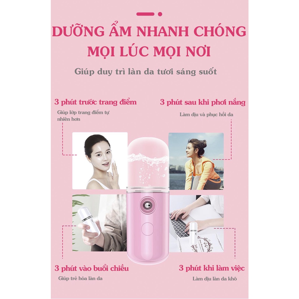 Máy phun sương xông hơi mặt, máy xịt khoáng Nano cầm tay giúp dưỡng da cấp ẩm dễ dàng mang theo mỗi ngày Ebi Cosmetics