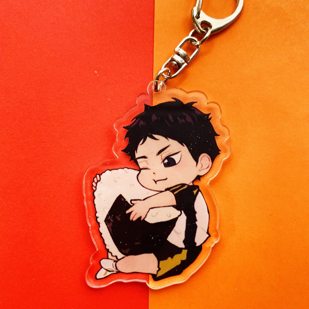 ( Mica trong acrylic) Móc khóa Haikyuu!! Vua bóng chuyền ver ôm đồ in hình anime chibi M02