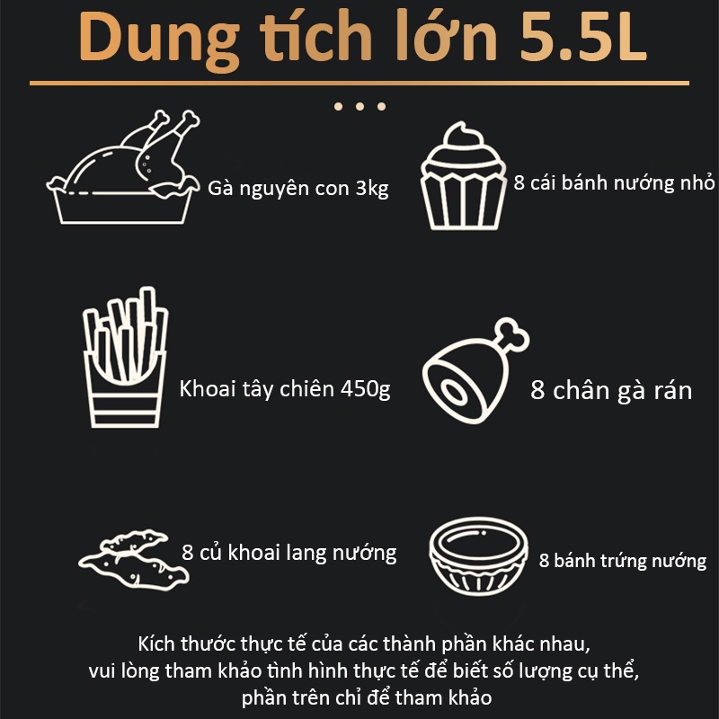 Simplus Nồi chiên không dầu cảm ứng thông minh dung tích lớn 5.5L Simplus đa chức năng