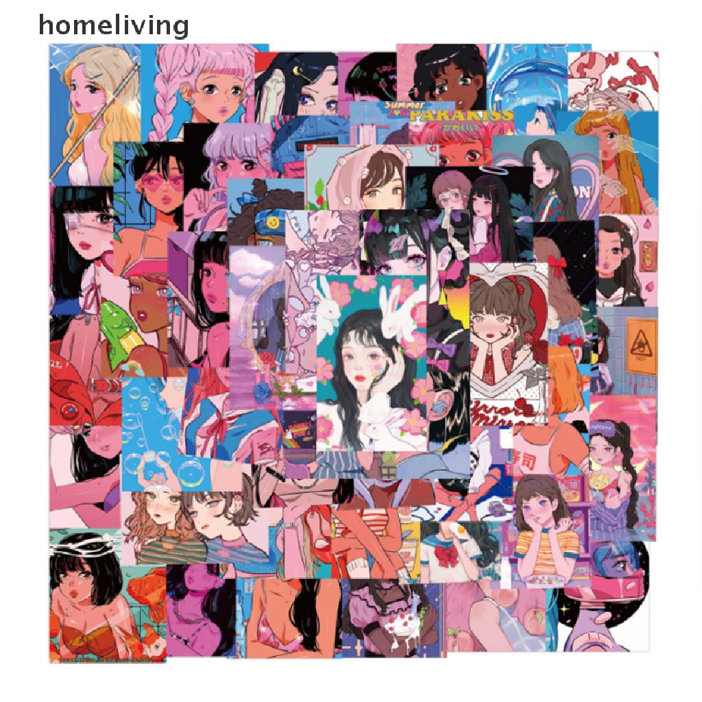 Bộ 50 Miếng Dán Chống Thấm Nước Họa Tiết Hoạt Hình Cô Gái Độc Đáo Trang Trí Sổ Tay /