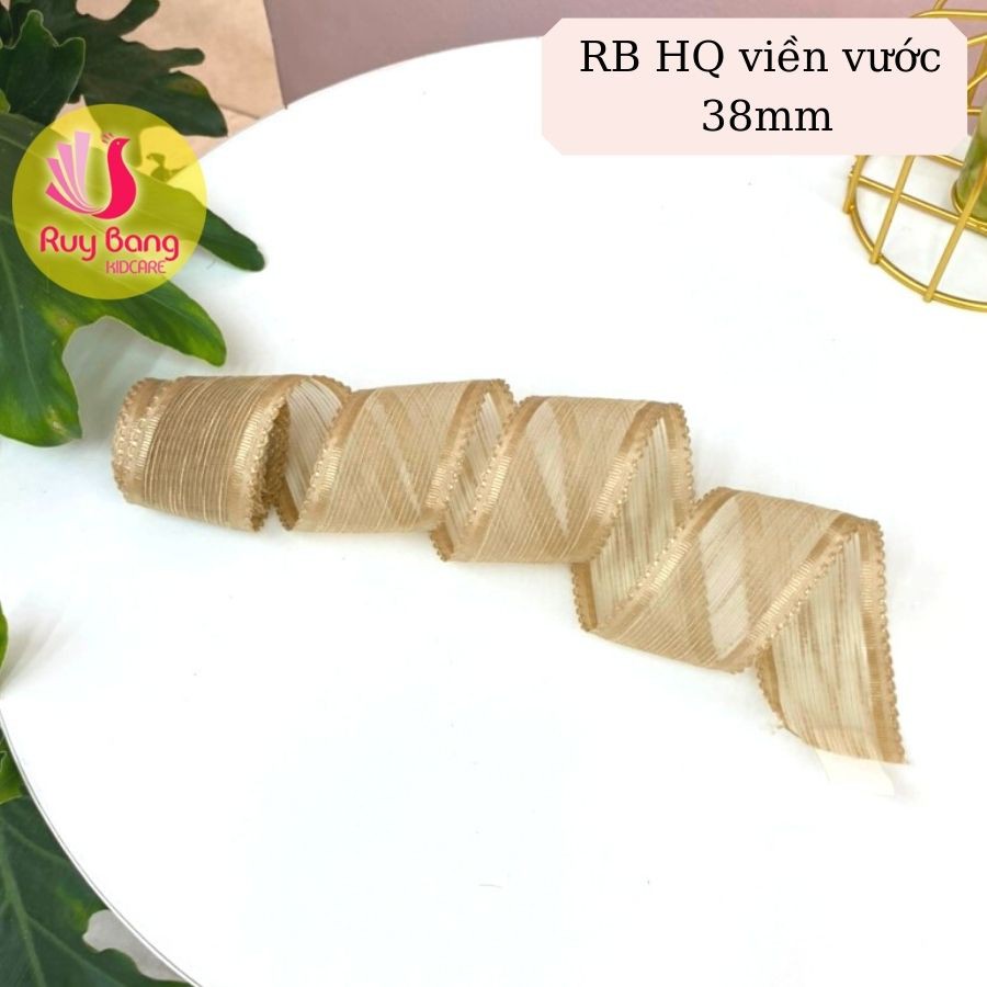 Ruy băng voan HQ viền xước 38mm, dây làm nơ kẹp tóc HQ