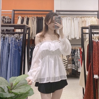 Sơ mi trễ vai voan tơ 2 lớp