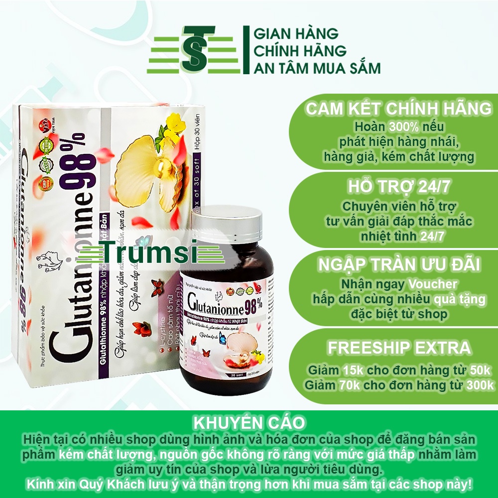 Viên Uống Trắng Da Giảm Nám Ngăn Ngừa Lão Hóa Và Tăng Cường Nội Tiết Tố Nữ Glutanionne 98% Vạn Tam Chính Hãng