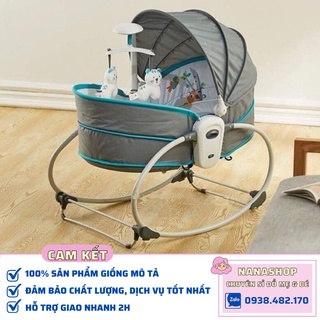 [Sỉ/Lẻ] Nôi rung kiêm ghế bập bênh 5 trong 1 Mastela xám viền xanh