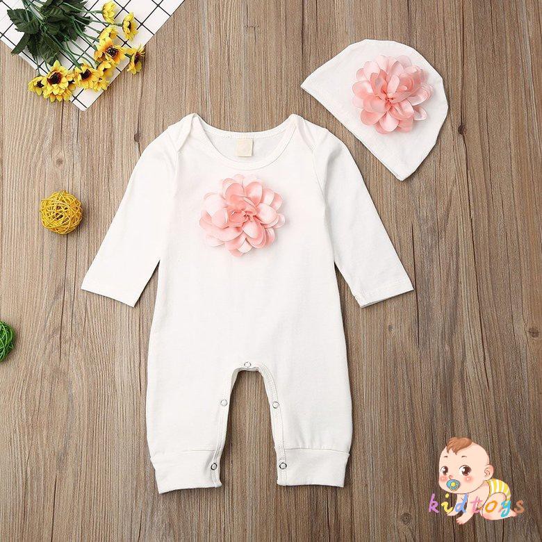 Jumpsuit Tay Dài Hoạ Tiết Hoa Đáng Yêu Cho Bé Gái