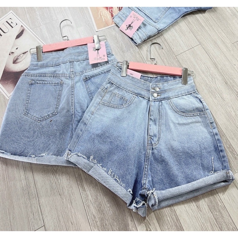 Quần đùi jeans lưng cao  cut eo loang màu - T0J