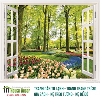 Tranh dán tường cửa sổ phong cảnh - tranh 3d phòng khách - tranh dán tường khung cảnh cửa sổ - cs75