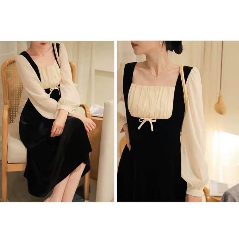 Đầm midi phối cổ và tay oganza | BigBuy360 - bigbuy360.vn