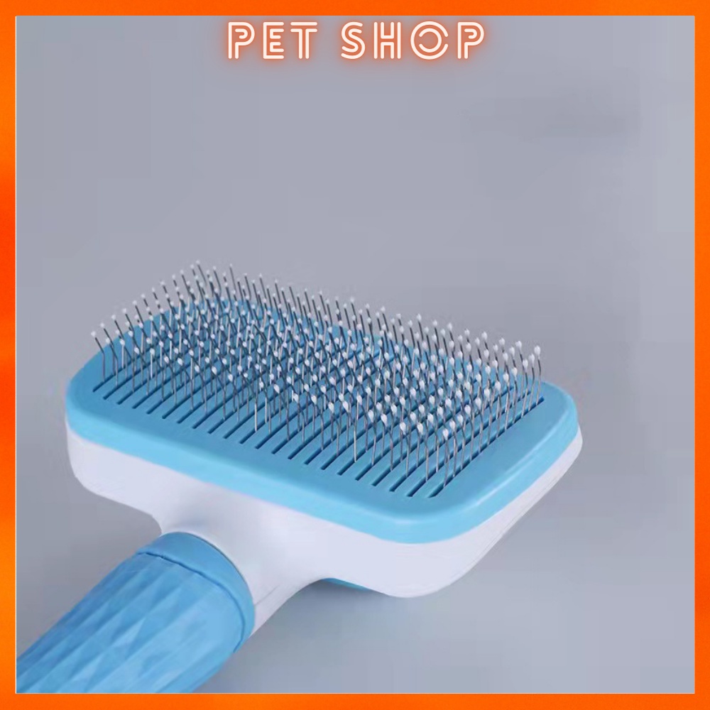 Lược chải lông chó mèo có nút bấm đẩy lông cao cấp dễ dàng loại bỏ lông khi chải, tay cằm bằng silicon dễ dàng gỡ rối